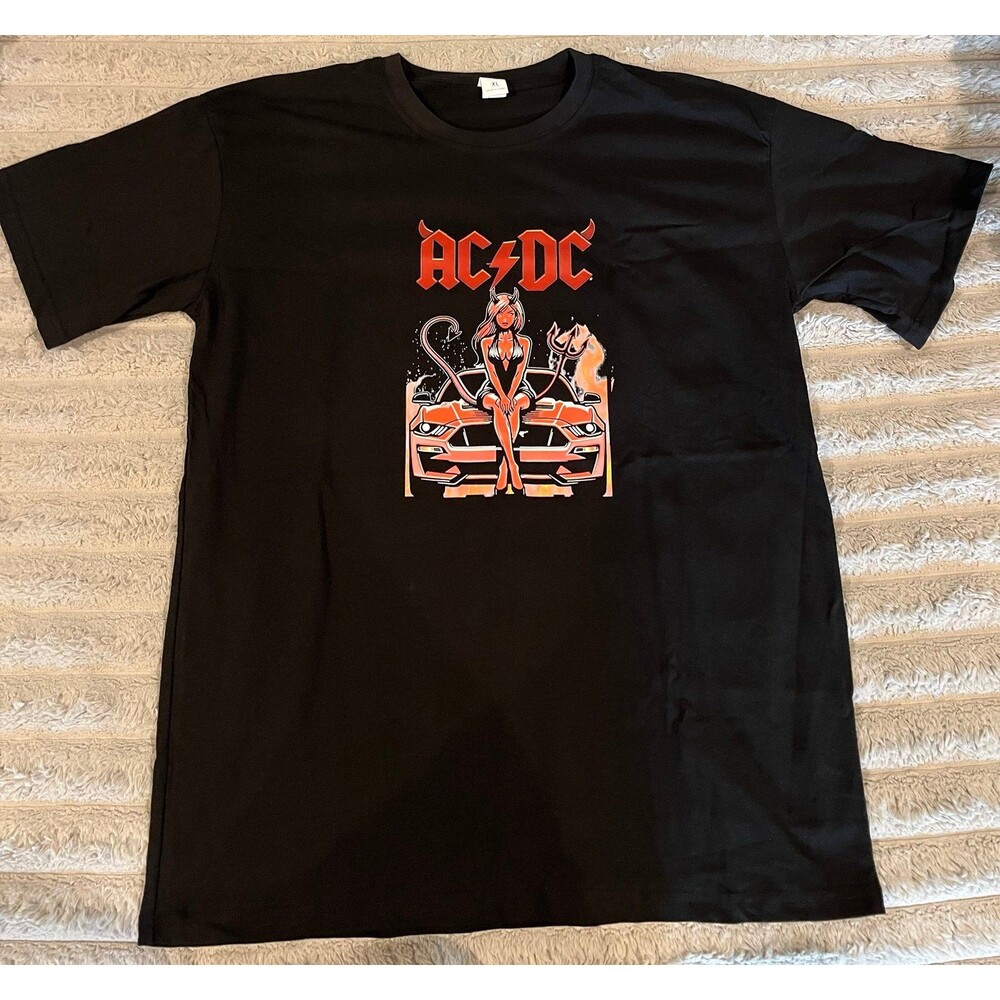 AC/DC Devil Girl Mustang Graphic T-Shirt Black Men’s XL NWOT Rock Band Tee